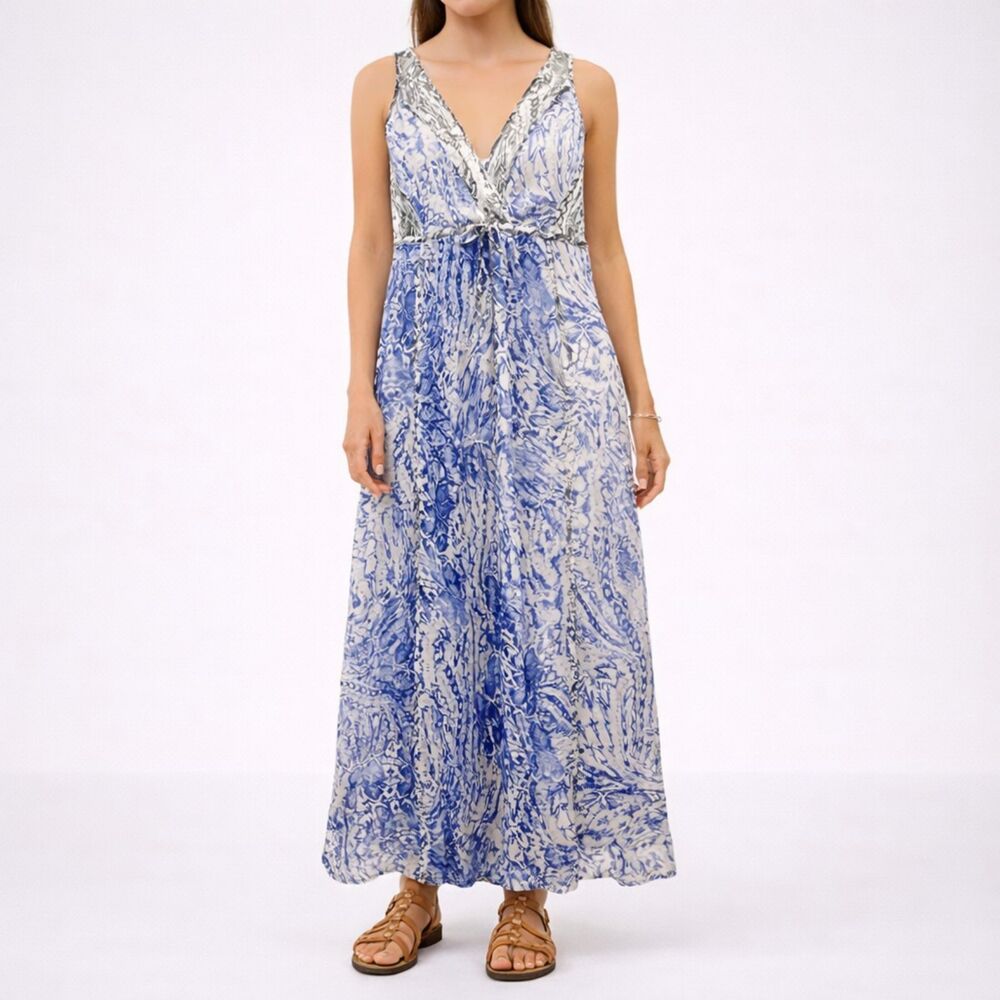 A/X Armani Exchange Blue Snake Print Overlay Long Maxi Dress Women’s Size 4